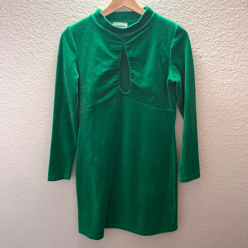 Callahan Willa Emerald Velvet Keyhole Mini Dress Long Sleeve Sz S Retro Festive - Picture 2 of 7